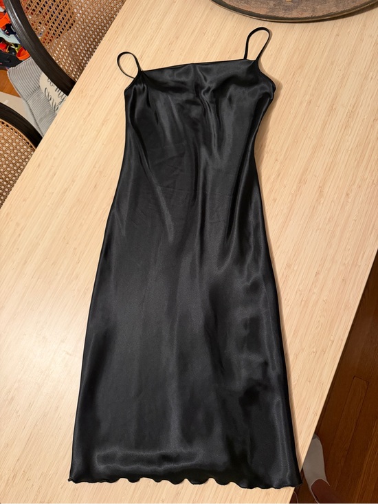 bebe Dresses & Skirts - bebe Black Satin Midi Slip Dress with Spaghetti Straps
